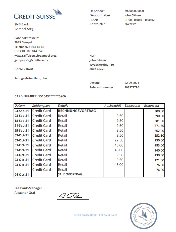 1ONE CARD Bank Statement - BankStatements.net